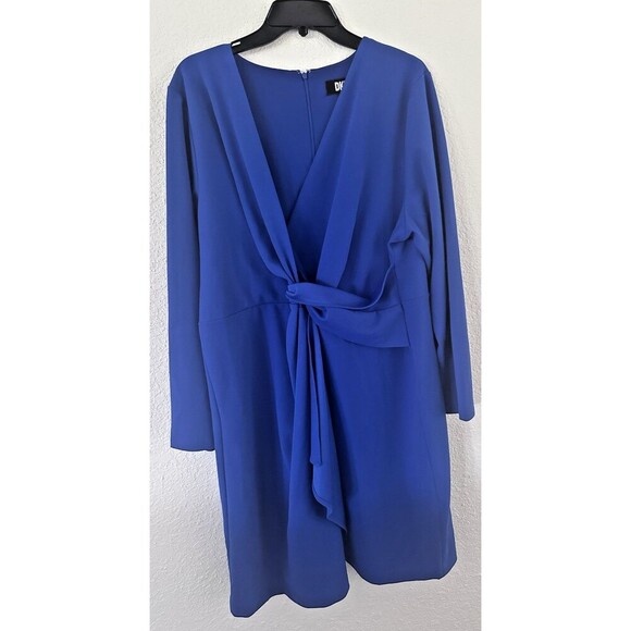 DKNY Women's Plus Size V-Neck Twist-Front Long-Sleeve Dress Royal Blue 20W - Picture 4 of 8